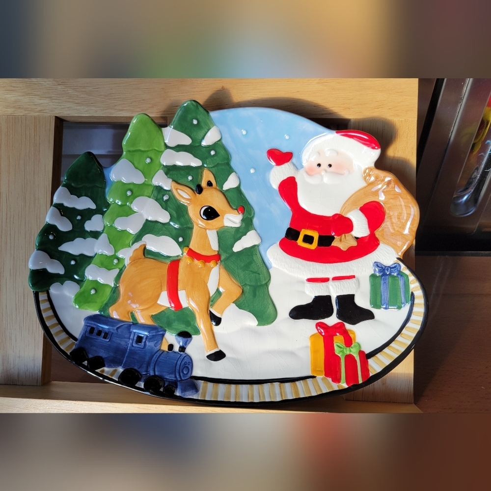 Vintage LENOX 2002 Rudolph the Red-Nosed Reindeer 10" Cookie Canape Plate